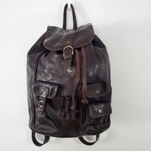 Vintage 90s Big Backpack Chocolate Brown Soft Leather Drawstring